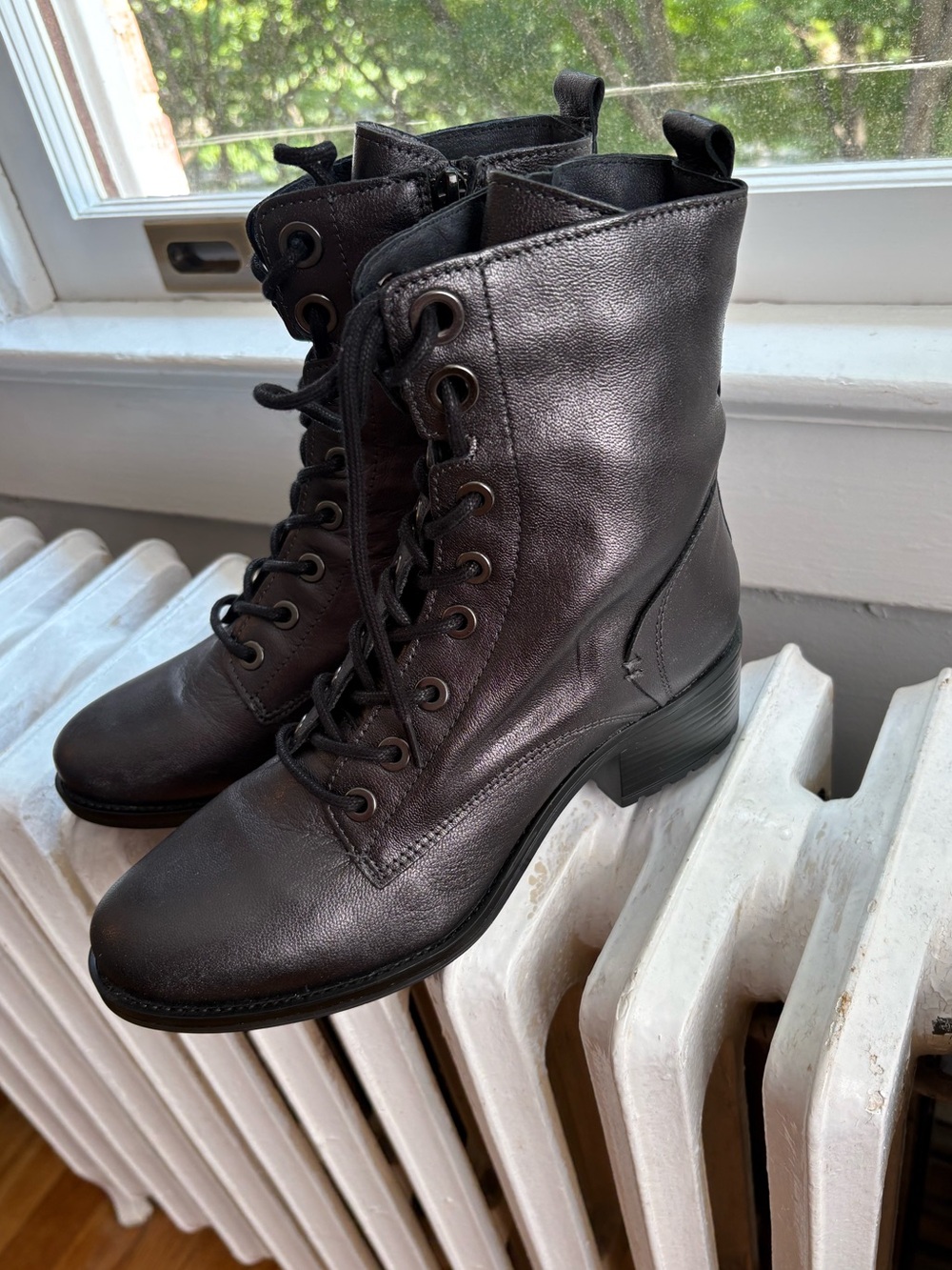 Miz Mooz Lace Up Boots in Grey Metallic NWT